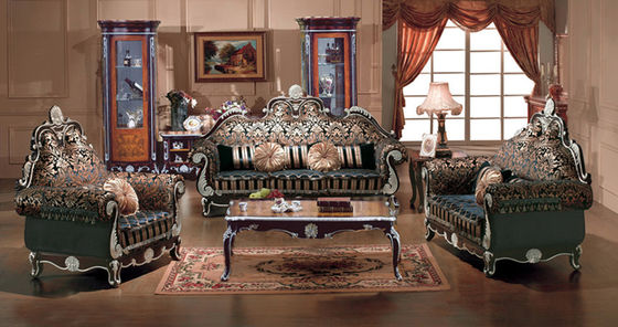 Sofa phòng khách sang trọng phong cách Châu Âu bàn cà phê sofa vải chạm khắc gỗ nguyên khối kiểu Pháp