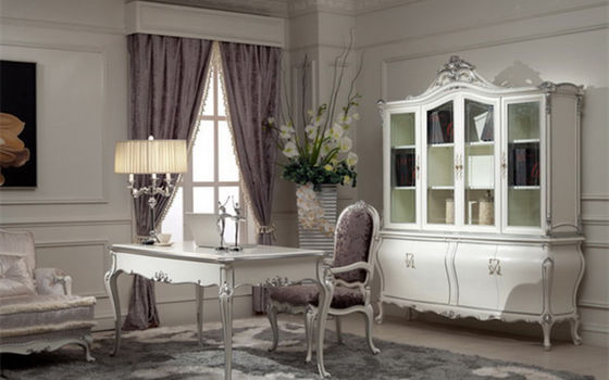 Bàn làm việc văn phòng tại nhà kiểu cổ điển hoàng gia bóng bẩy Bàn và ghế bằng gỗ trắng sang trọng